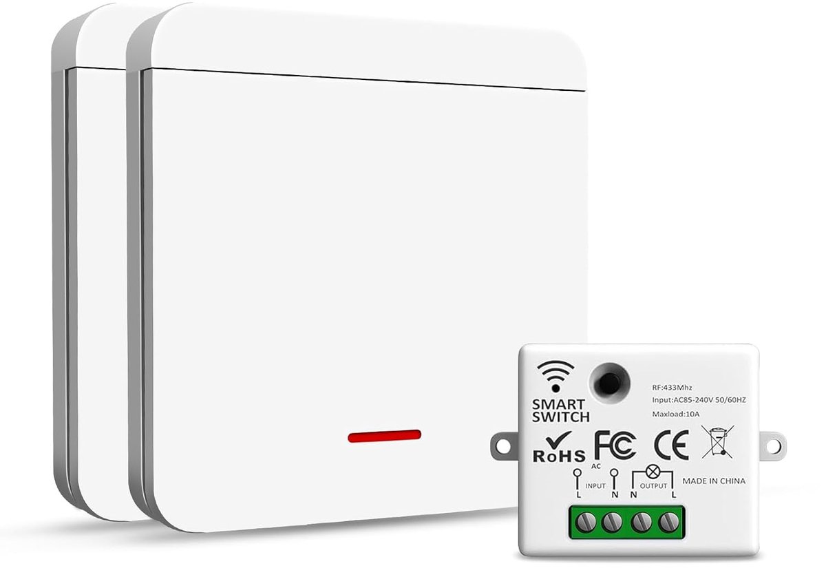 1 + 2 wireless light switch, safety switch and receiver controller, 10 A for lamps up to 1500 W - ShopVlot