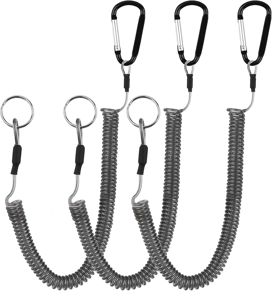 SnelShoppen - 3 Stuks Spiral Sleutelhanger Outdoor Elastische Vissnoer met Clip - Zwarte Vissysteem voor Sleutels, Hengels en Buitenactiviteiten