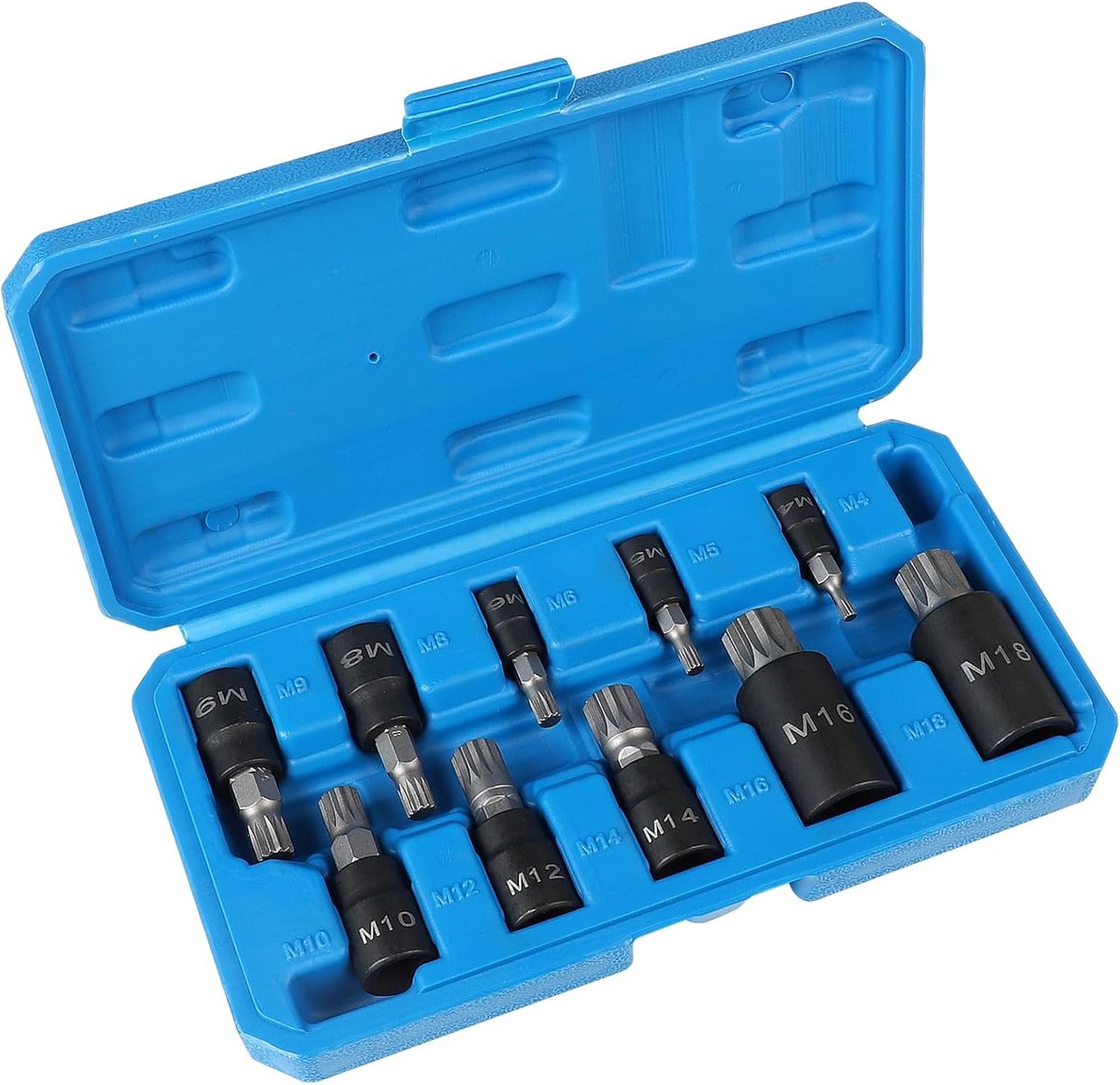 SnelShoppen - 10-delige Multi-Tooth Moerset 1/2 Inch 1/4 Inch 3/8 Inch M4 M5 M6 M8 M9 M10 M12 M14 M16 M18 met Opbergdoos, Stevige Multi-Tooth Steeksle