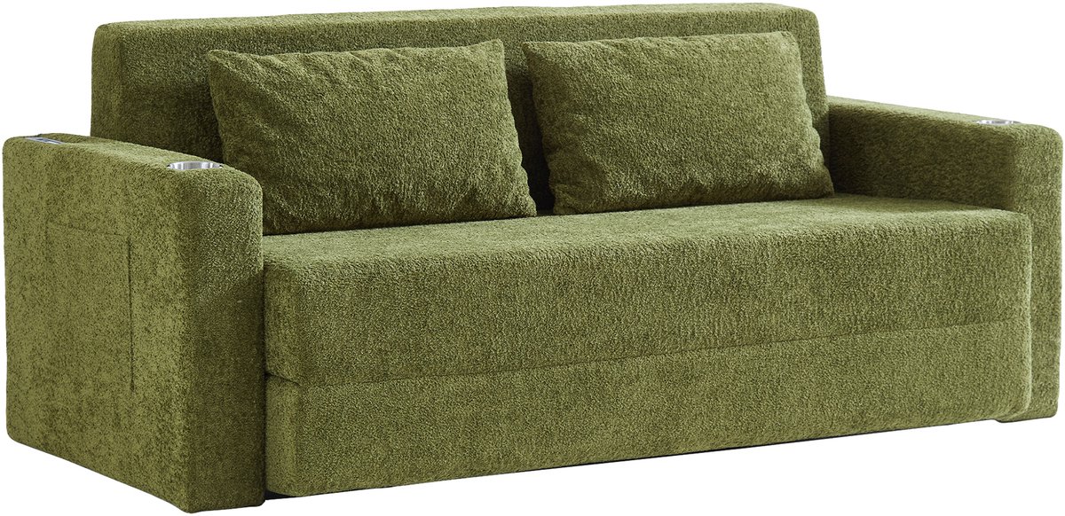 STILVORA Slaapbank 153 Cm - 2-Zits 2-In-1 Klapbaar Met USB, Bekerhouders En Zijvakken - Voor Woonkamer En Appartement - Velvet Groen