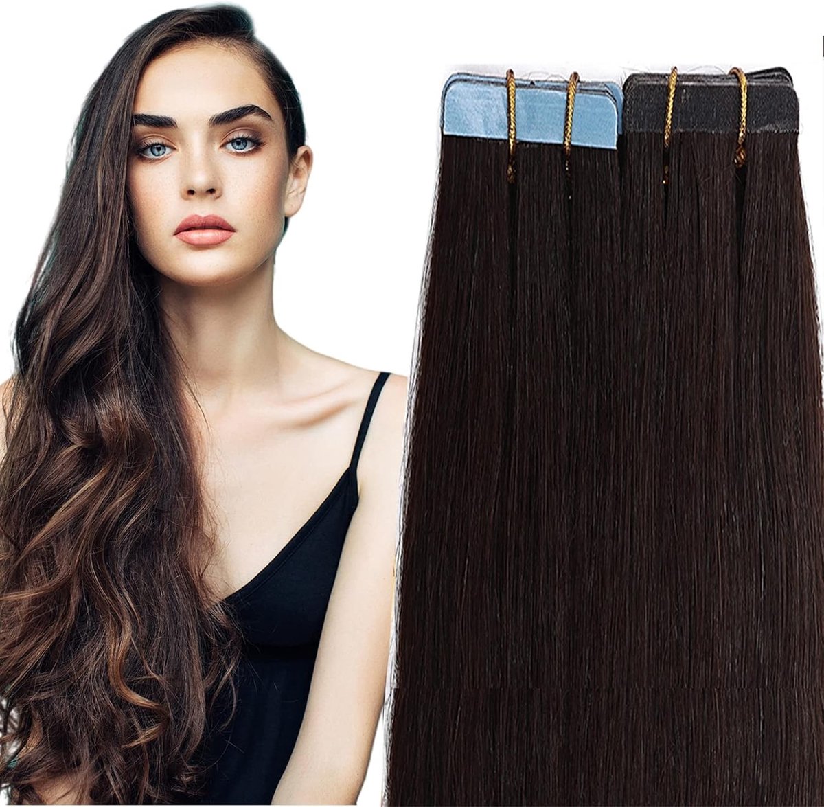 Tape Extensions Echthaar 20 Tressen/30g Klebeband voor Haarverlenging en Haarstyling Donkerbruin 18" (45cm)