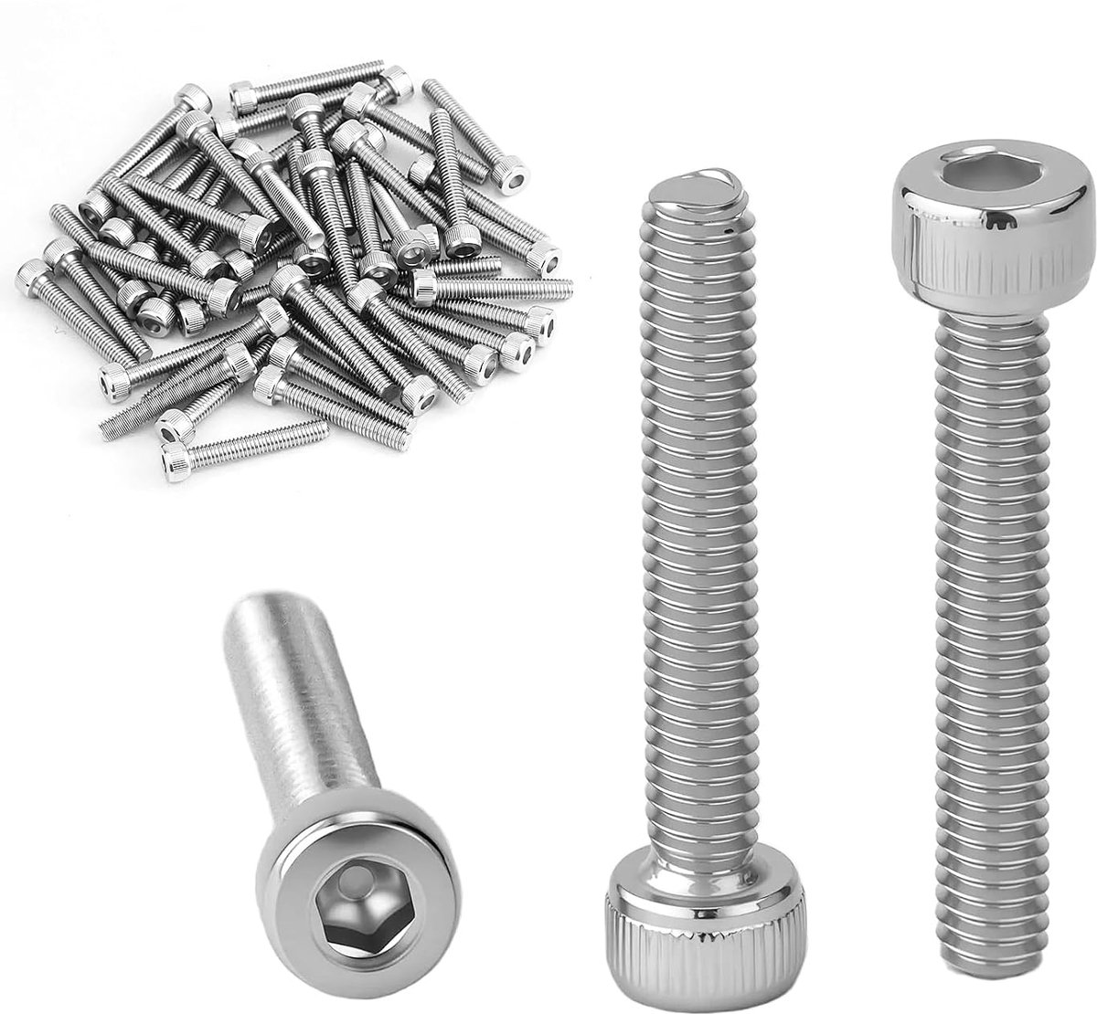 Cilinderschroeven met binnenzeskant, M4 x 25 mm, roestvrij staal, DIN 912 A2 V2A, volledige schroefdraad, inbusschroeven voor industriële machines en motorvoertuigen, 50 stuks