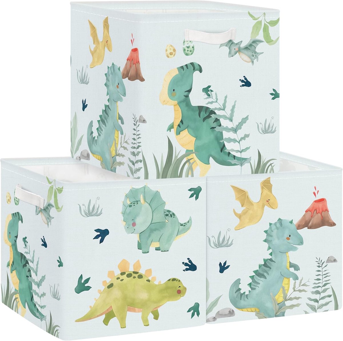 Set van 3 Opbergdozen Dinosaurus Opbergkubussen voor Kast Vulkaan Kleding Mand Speelgoedkist en Boeken voor Slaapkamer, Vulkanen, 30x30x30 cm