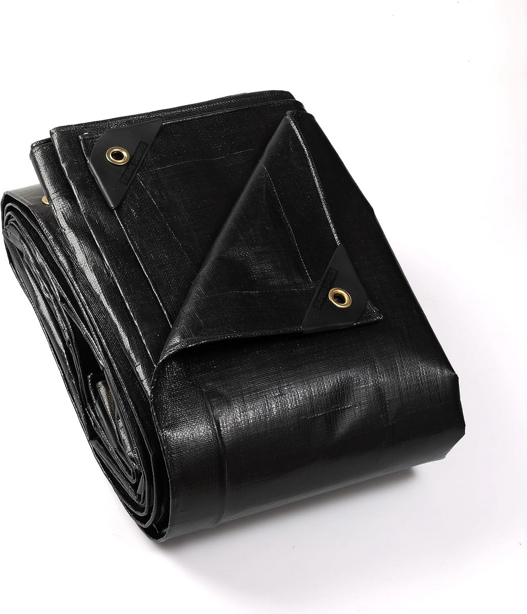 SHIELD Zeil, waterdicht met ringen, 4 m x 6 m, zwart, multifunctionele polyester zeil 260 g/m², scheurbestendig, UV-gestabiliseerd, slijtvaste coating aan beide zijden