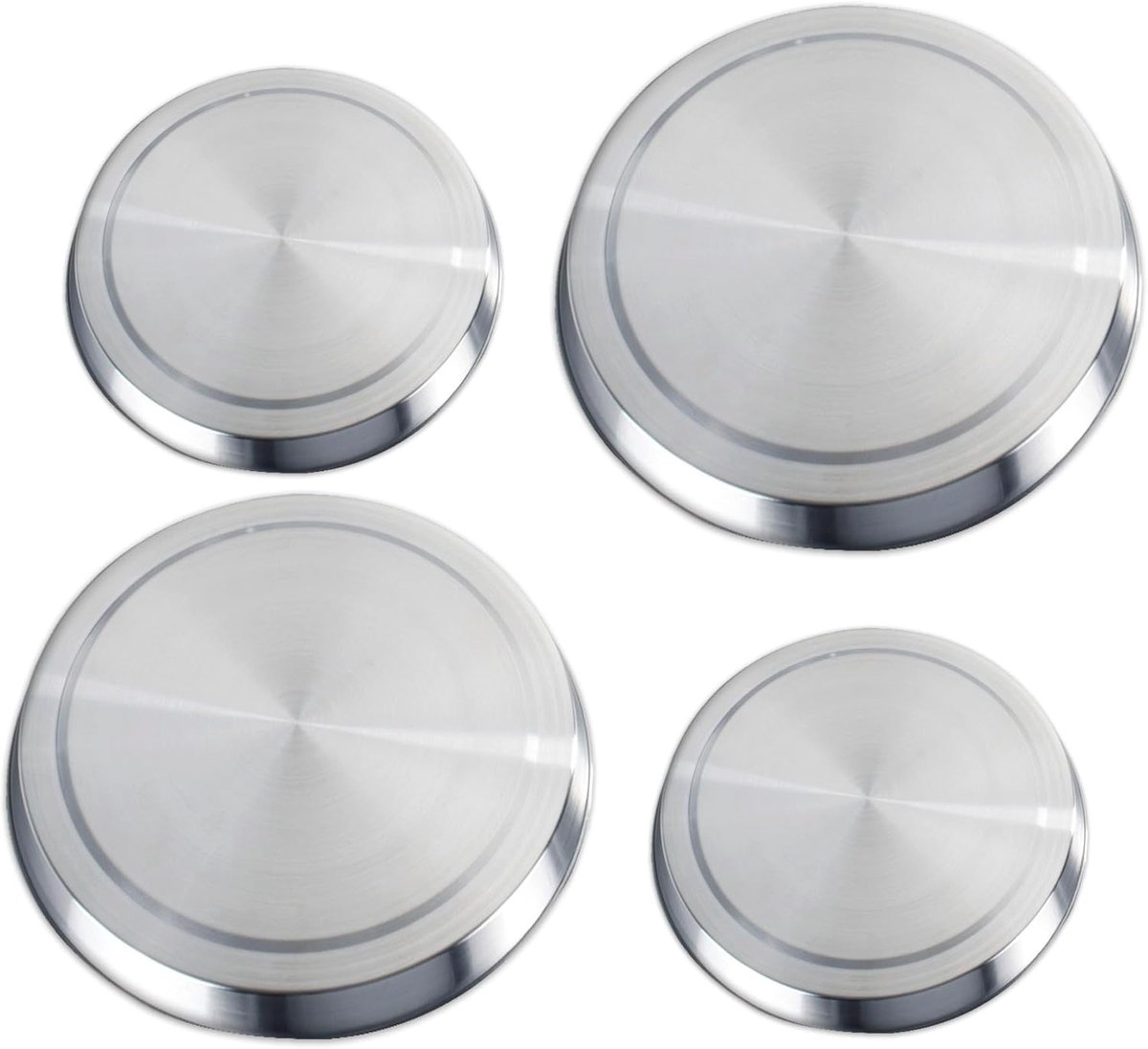 Roestvrijstalen beschermmatten geschikt voor kookplaten – 4-delige set – Diameter 16 cm en 20 cm – Mat satijnen afwerking – geschikt voor alle soorten kookplaten