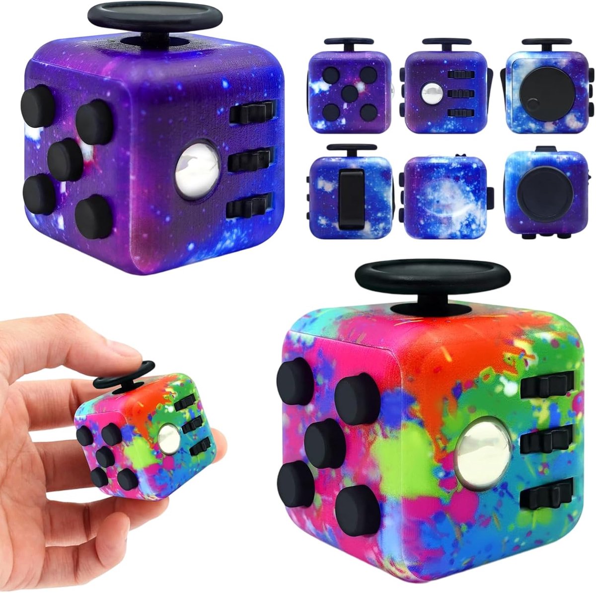 Toys, 2 stuks stressverlichtend speelgoed & fidget kubussen, 6-zijdig anti-stress speelgoed voor volwassenen en kinderen, stille en hoorbare kubussen voor concentratieverbetering