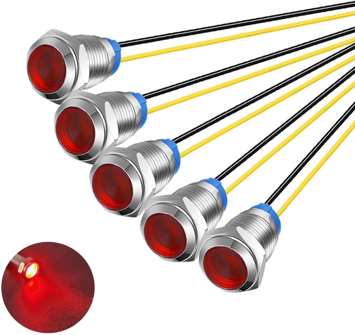 5stuks 10mm 230V AC LED Metalen Indicatielampje Waterdichte Signaallamp (Rood)