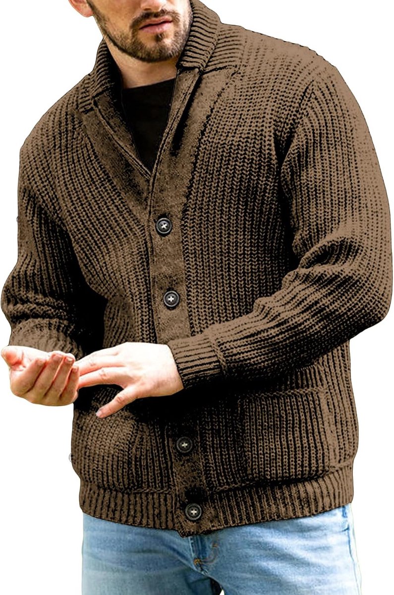 Gebreid vest heren grof gebreid cardigan casual sjaalkraag lange mouwen knoopsluiting gebreide trui tops