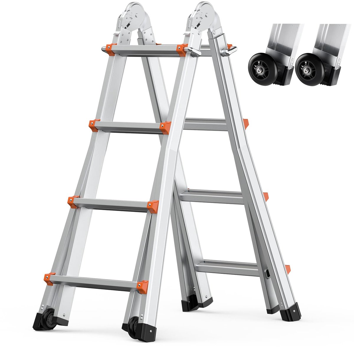 SnelShoppen - Telescopische ladder A-frame, 4,5 m aluminium uittrekbare ladder, multifunctioneel voor huiswerk, trappen, binnen- en buitendaken, 150 k
