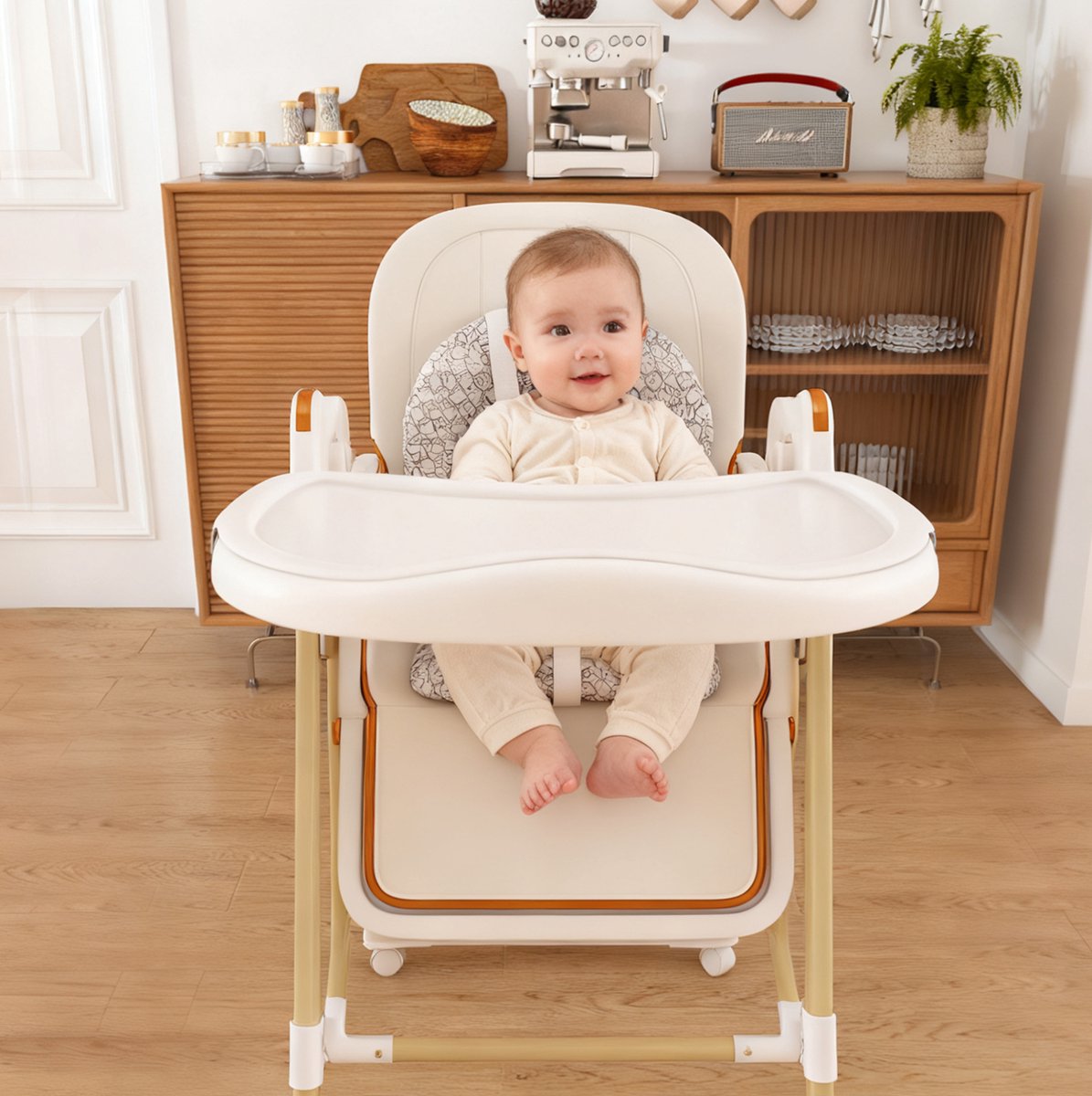MODENUIT Baby Hochstoel 2-in-1 - Wippfunctie, 5-Puntsriem, Verstelbaar - Kinderen - Kunststof - Wit