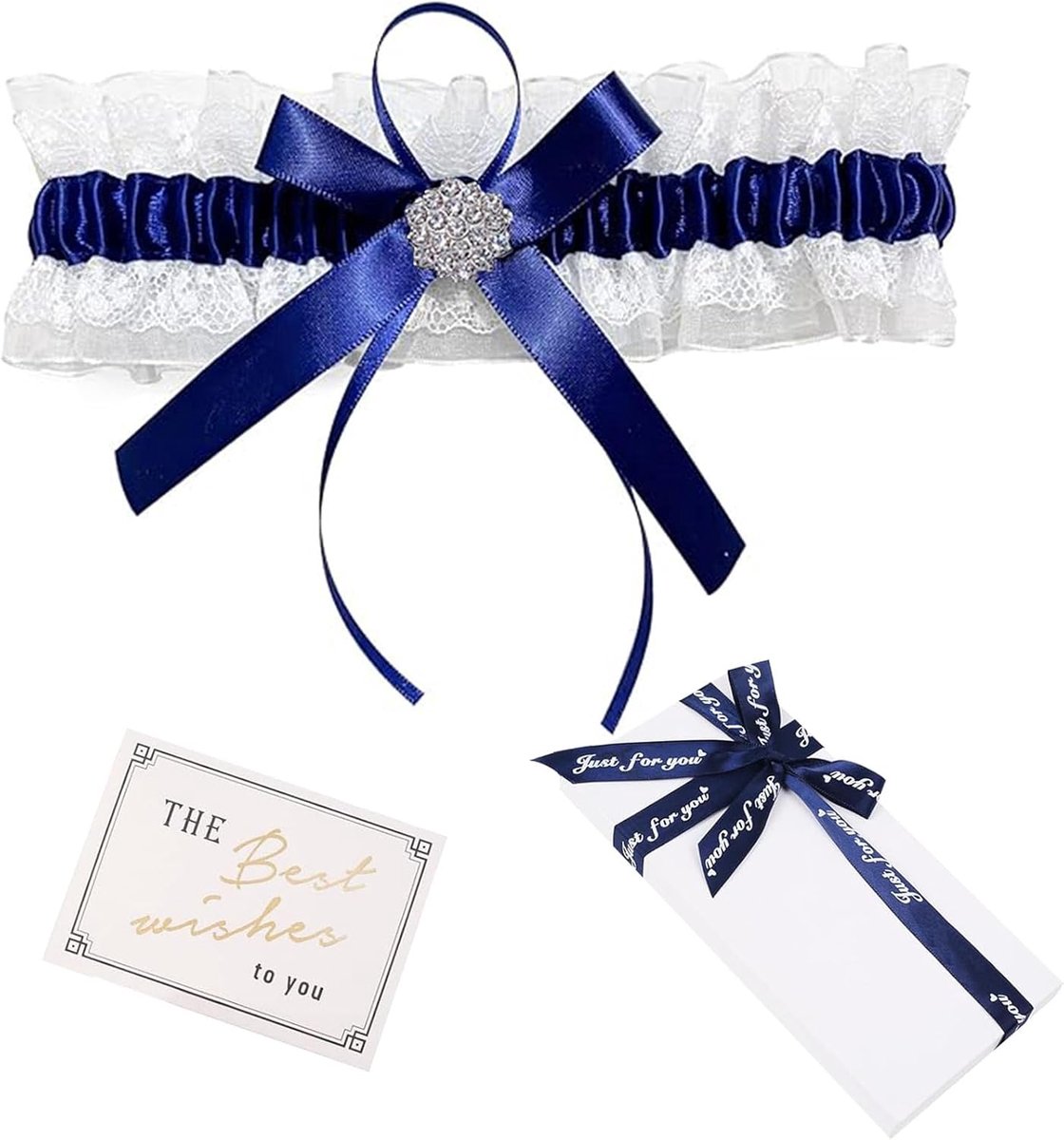 Kousenband voor blauwe bruid, blauwe kant, symbool voor liefde en trouw, geschikt voor dijbeenomtrek van ca. 33 cm tot 66 cm