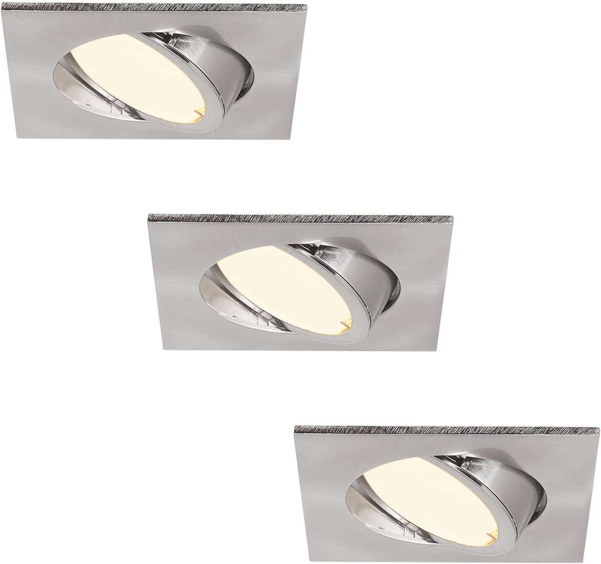 Set van 3 LED inbouwspots hoekig dimbaar mat-chroom zwenkbaar 5W plat 230V inbouwspot spot inbouwspot 68mm boorgat, 120° stralingshoek (warm wit)