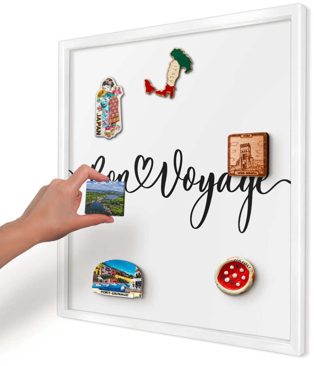Artprintcave Zwart Magneetbord mit Witte Lijst - 50x50 cm - Goede Reis Magneetbord Voor Foto's - Typografisch Magnetische Organizer - Teksten