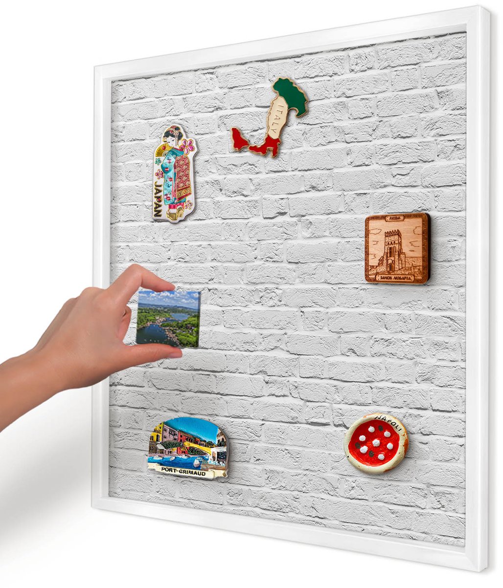 Artprintcave Wit Magneetbord mit Witte Lijst - 50x50 cm - Bakstenen Muur Magneetbord Voor Keuken - Minimalist Magneet Bord mit Frame - Texturen