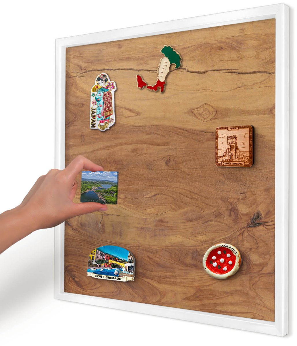 Artprintcave Bruin Magneetbord mit Witte Lijst - 50x50 cm - Natuurlijk Hout Magnetisch Bord - Rustiek Magnetische Organizer - Texturen
