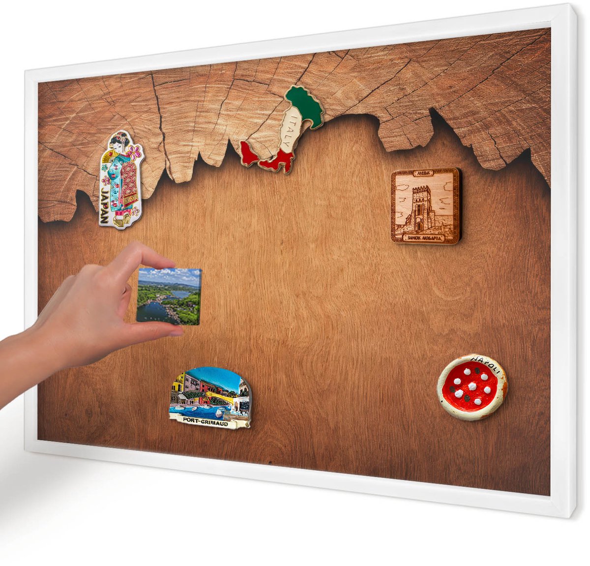 Artprintcave Bruin Magneetbord mit Witte Lijst - 60x40 cm - Houtstructuur Magneet Bord mit Frame - Rustiek Wandbord Magnetisch - Texturen