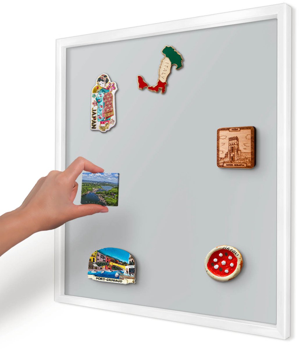 Artprintcave Grijs Magneetbord mit Witte Lijst - 50x50 cm - Lichtgrijs Magnetisch Bord Voor Magneten - Minimalist Memobord Keuken - Achtergronden En Patronen