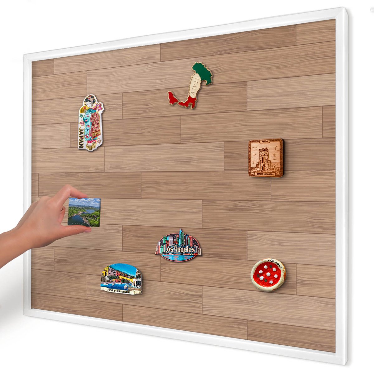 Artprintcave Bruin Magneetbord mit Witte Lijst - 80x60 cm - Houten Patroon Magneet Bord mit Frame - Rustiek Notitiebord - Texturen