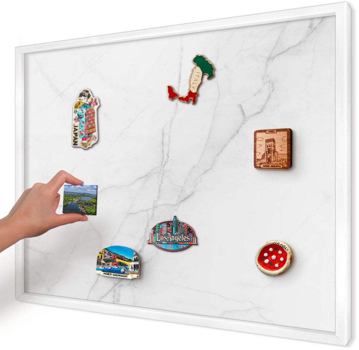 Artprintcave Wit Magneetbord mit Witte Lijst - 70x50 cm - Marmerpatroon Magneet Bord mit Frame - Minimalist Notitiebord - Texturen