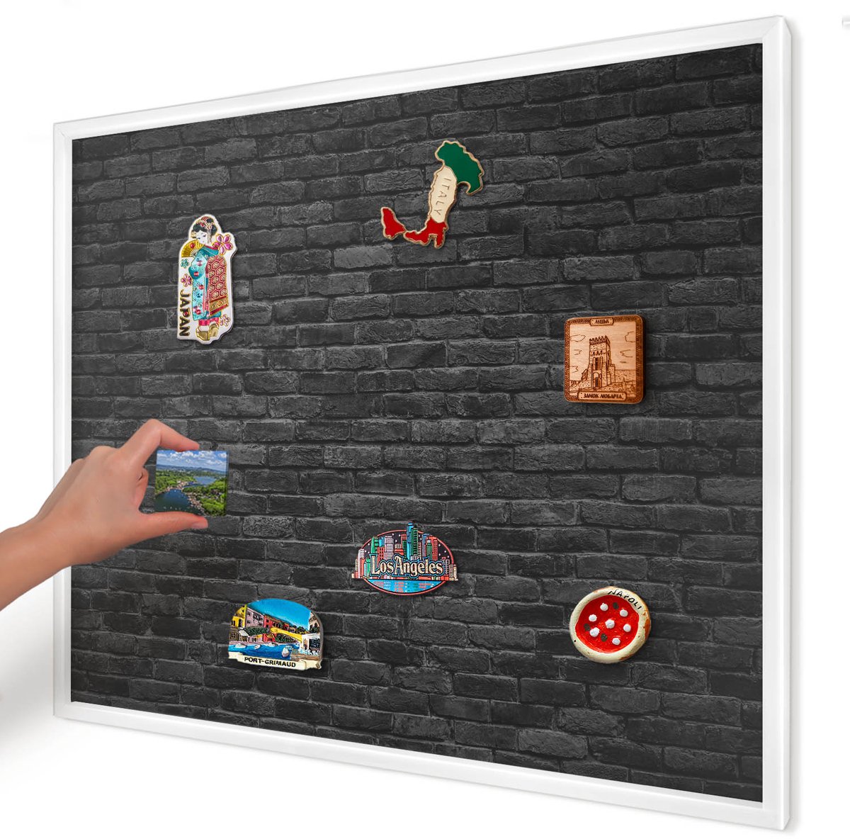 Artprintcave Zwart Magneetbord mit Witte Lijst - 80x60 cm - Bakstenen Muur Bord Voor Magneten - Industrieel/Loft Memobord Keuken - Texturen