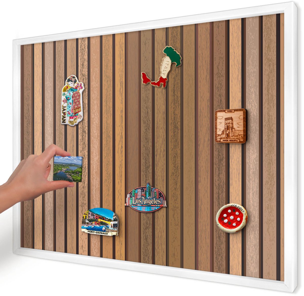 Artprintcave Bruin Magneetbord mit Witte Lijst - 70x50 cm - Warme Riemen Magneet Bord mit Frame - Rustiek Memobord Keuken - Texturen