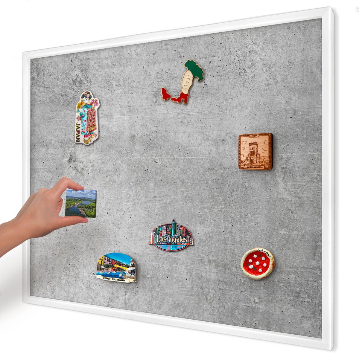 Artprintcave Grijs Magneetbord mit Witte Lijst - 80x60 cm - Concrete Minimalisme Magneetbord Voor Keuken - Industrieel/Loft Memobord Keuken - Texturen