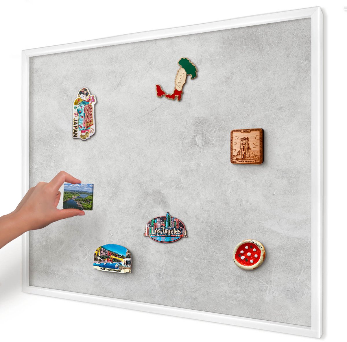 Artprintcave Grijs Magneetbord mit Witte Lijst - 80x60 cm - Grijze Elegantie Magneetbord Voor Keuken - Minimalist Memobord Keuken - Achtergronden En Patronen
