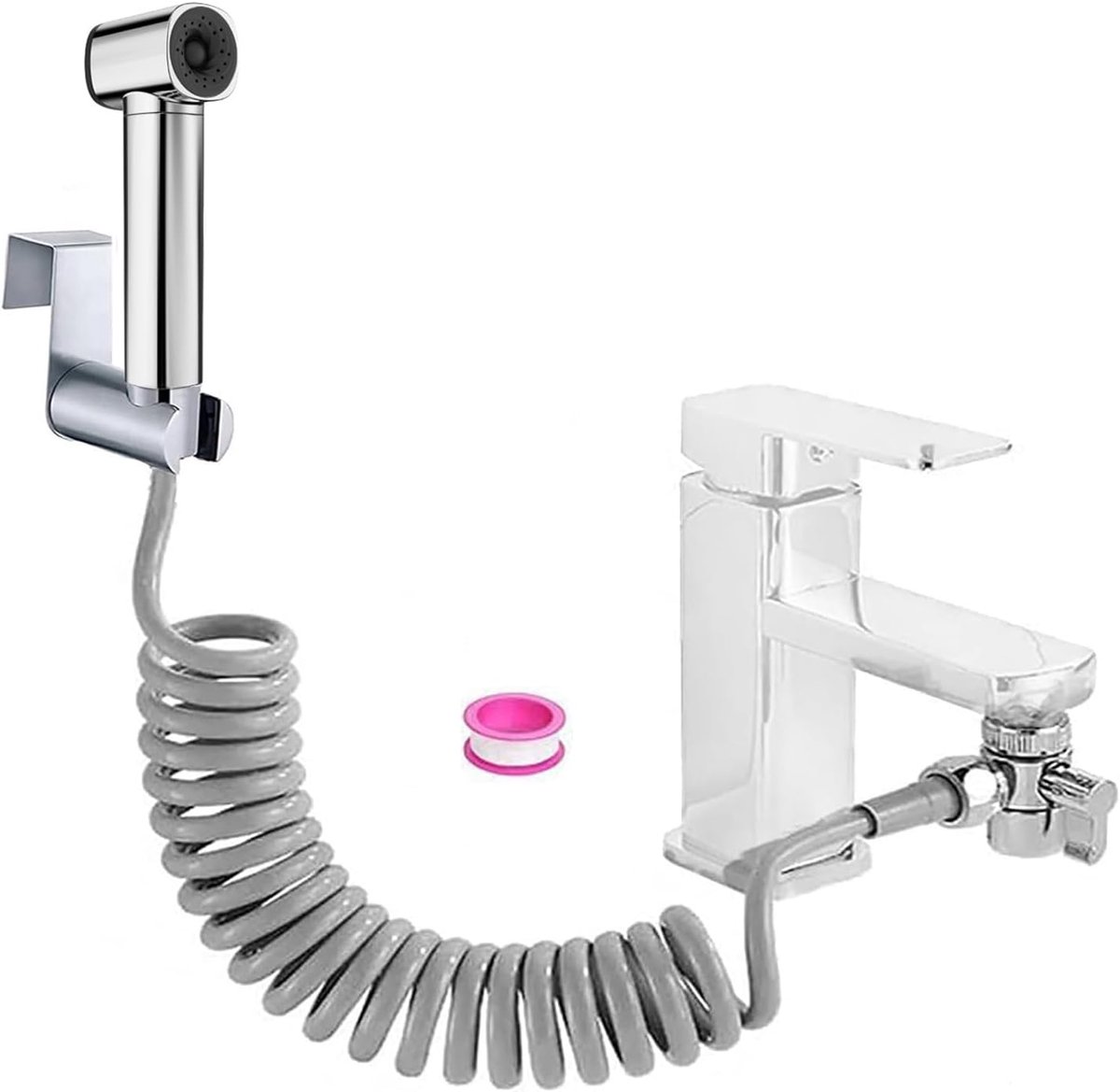 Bidet Hand Shower Set, Bathroom Bidet Attachment with Tap Dispenser, Spring Hose Hook, Water Tap Dispenser, Bathroom - ShopVlot