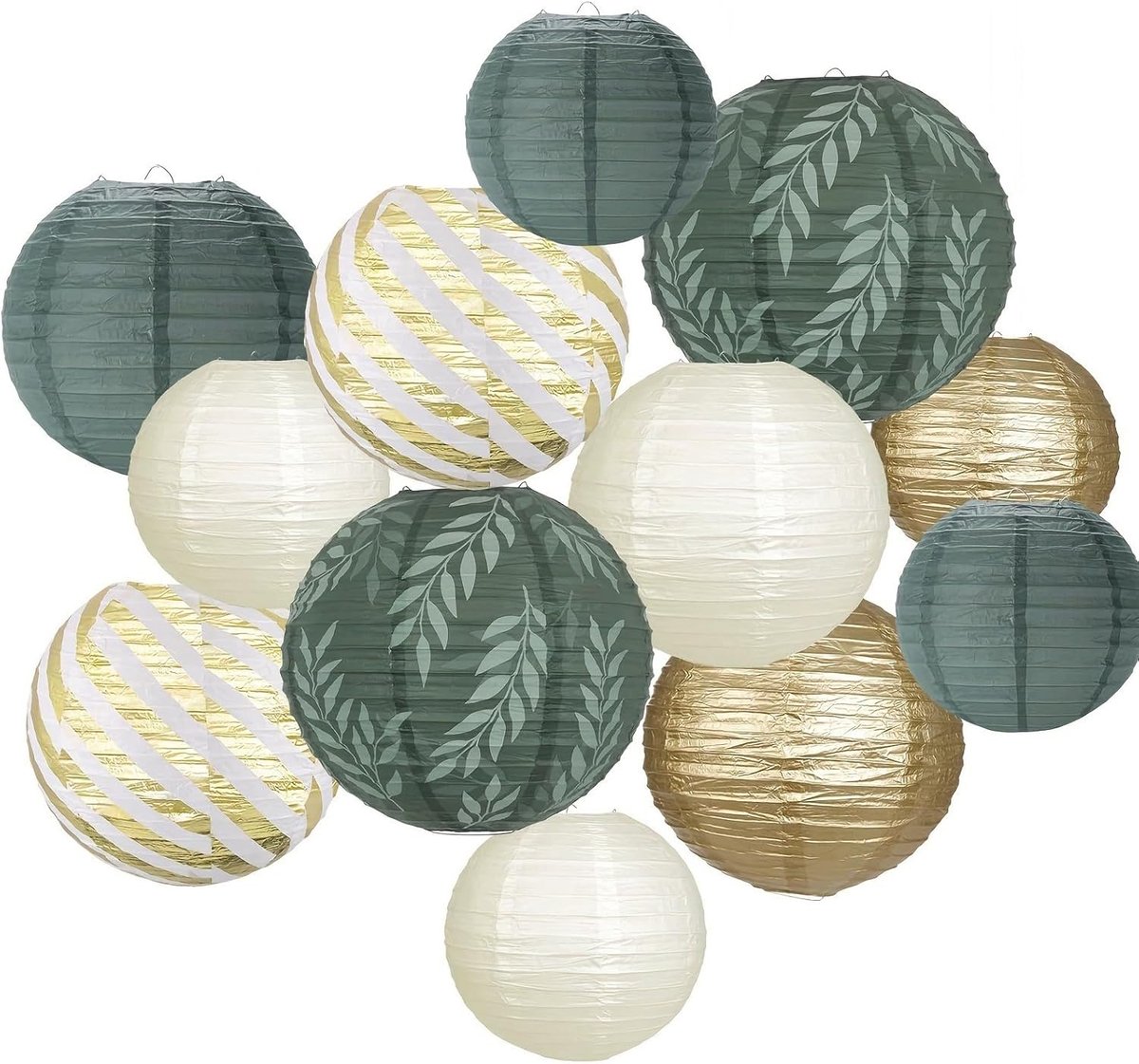 SnelShoppen - Sage Green Papieren Lantaarns 12 Stuks Rond Lampenkappen Feestdecoratie Kleurvolle Papieren Lantaarns voor Bruiloften, Babyshowers, Gend