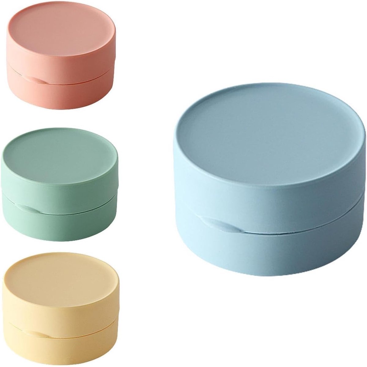 SnelShoppen - 4 x Reishouders voor Zeep Rond 8 cm met Luchtdichte Deksel, Zeepdoos Set van 4 Kleuren voor Thuis, Reizen, Sport, Gym