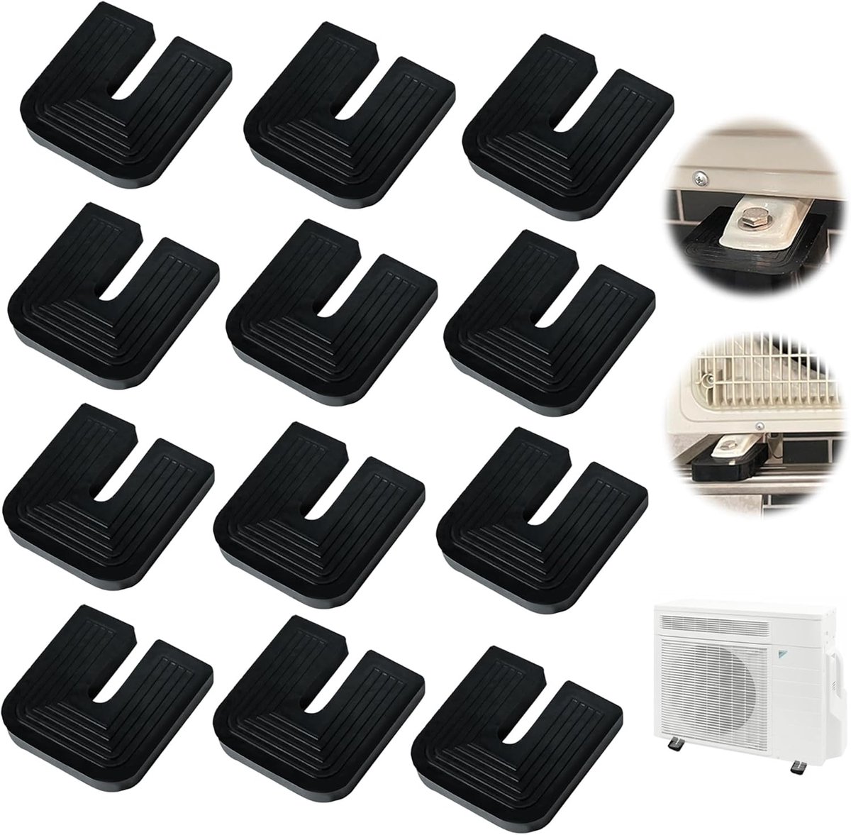SnelShoppen - Pack van 12 Antivibratie Rubber U-Vormige Airconditioner Voeten, Antivibratie Houders, Mini Antislip Ondersteuning voor Airconditioners