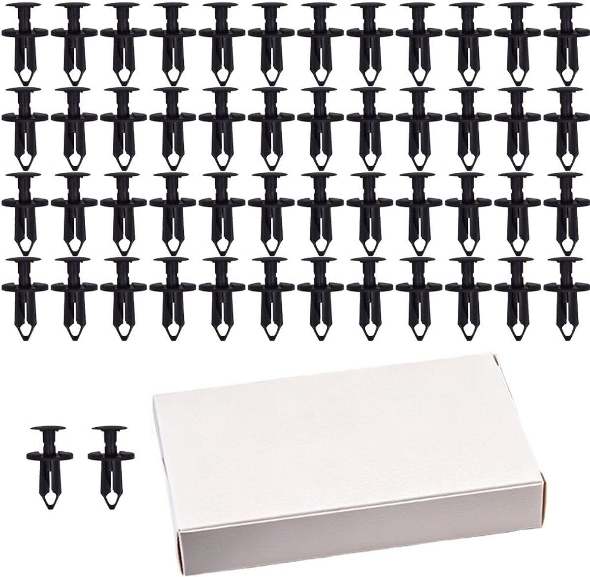 Clips auto set spreidklinknagels kunststof voor deurbekleding bekleding caddy bumper klinknagels inclusief 50 clips en 1 witte opbergdoos