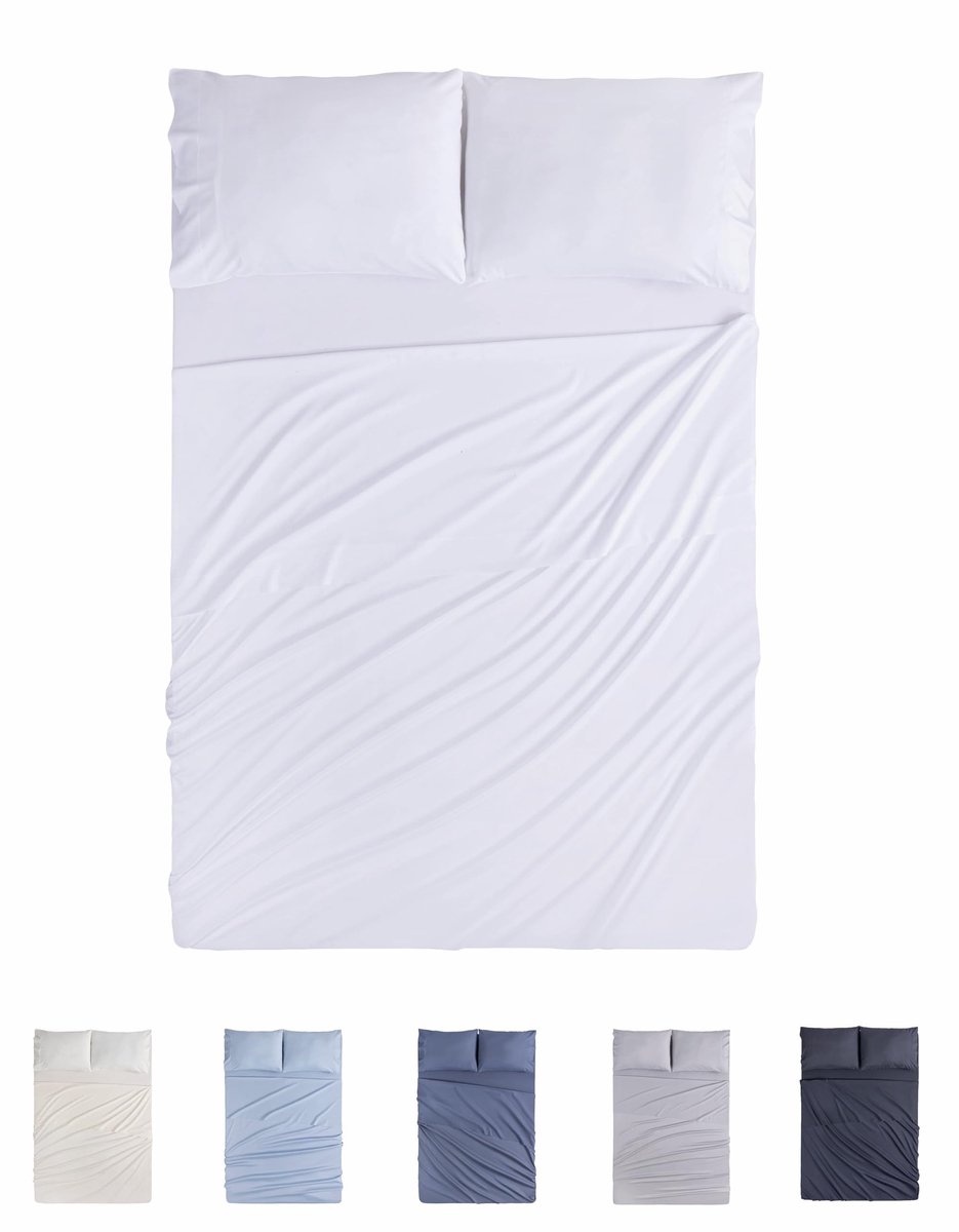 Omgoods - 4-delige Beddenset met Hoeslaken en Kussenslopen - Wit