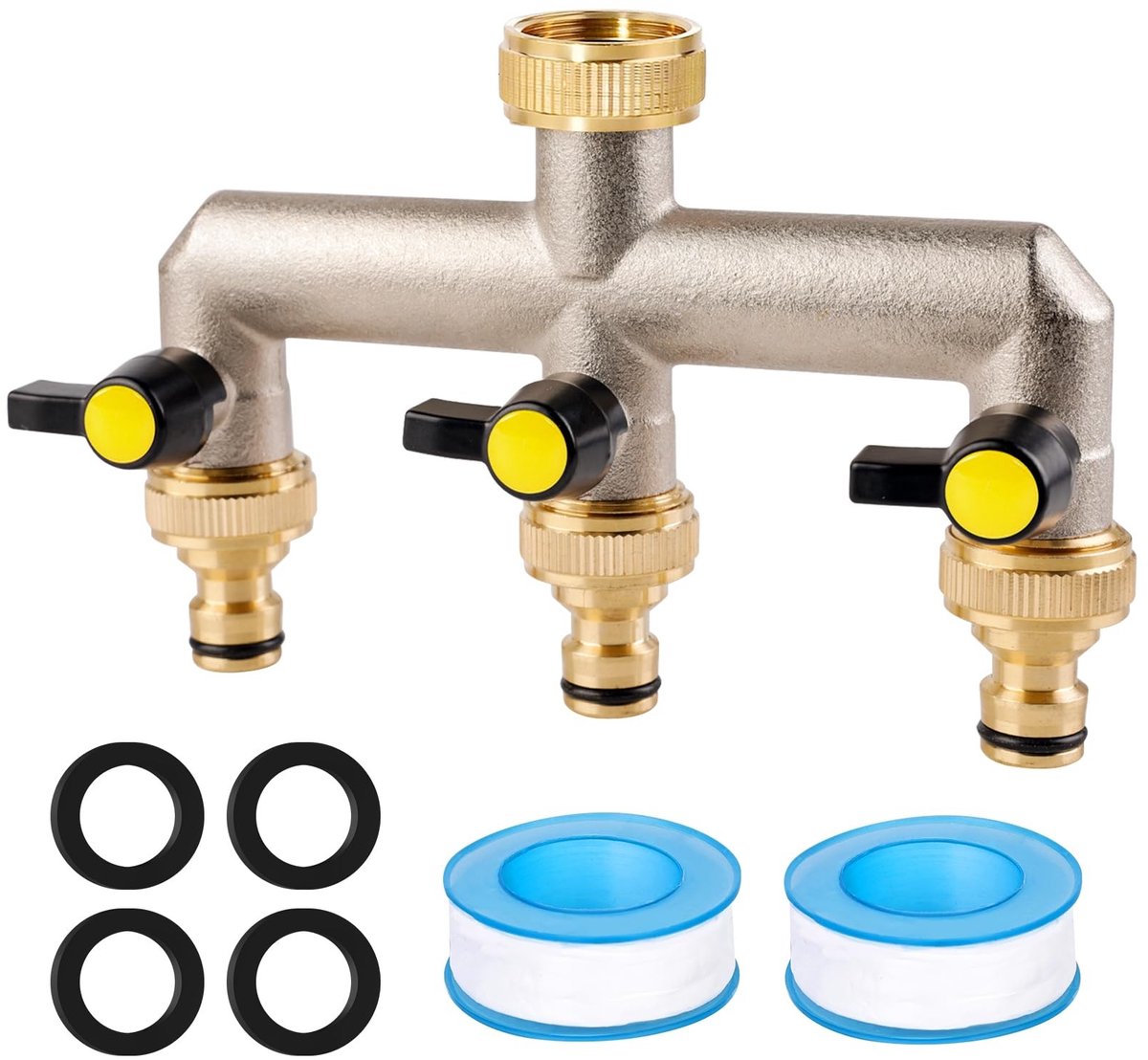 Omgoods - 3-Weg Waterverdeler van Messing met Tuinslang Adapters