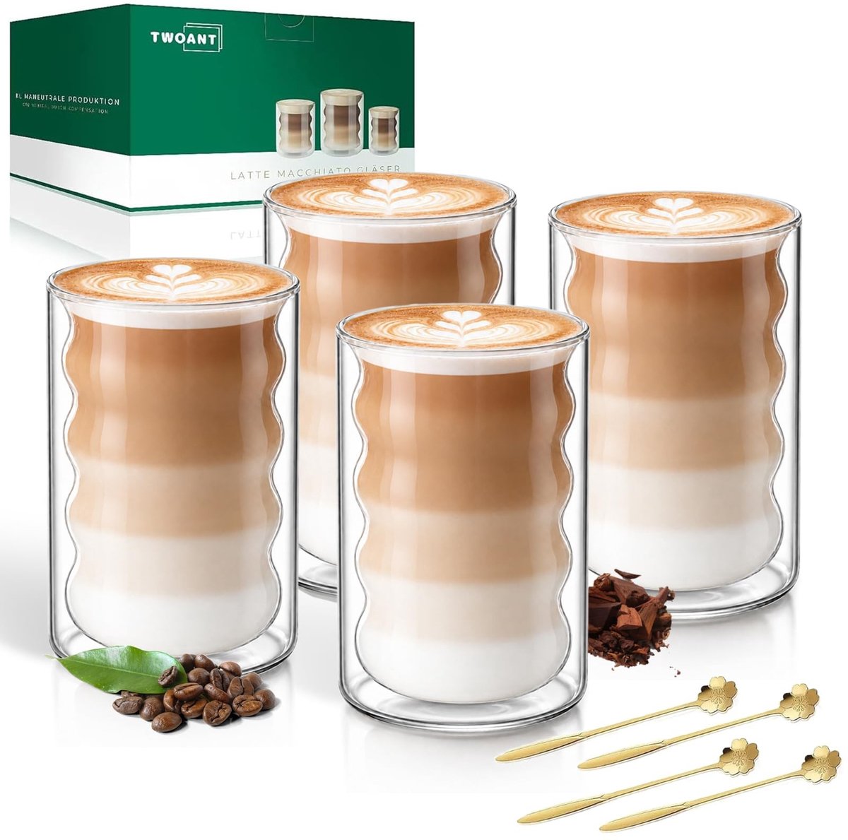 Omgoods - Cappuccino Glazen Set van 4 - Dubbelwandige Borosilicate Glazen