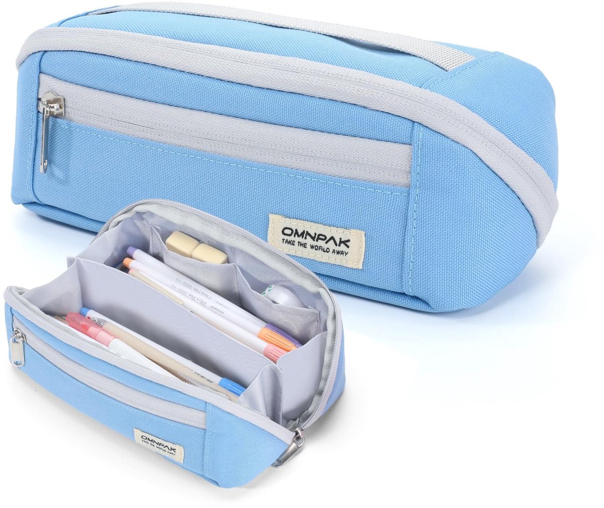 Omgoods - Grote Pennenmap met Handvat - School en Kantoor, Lichtblauw, 50 Pens Capaciteit