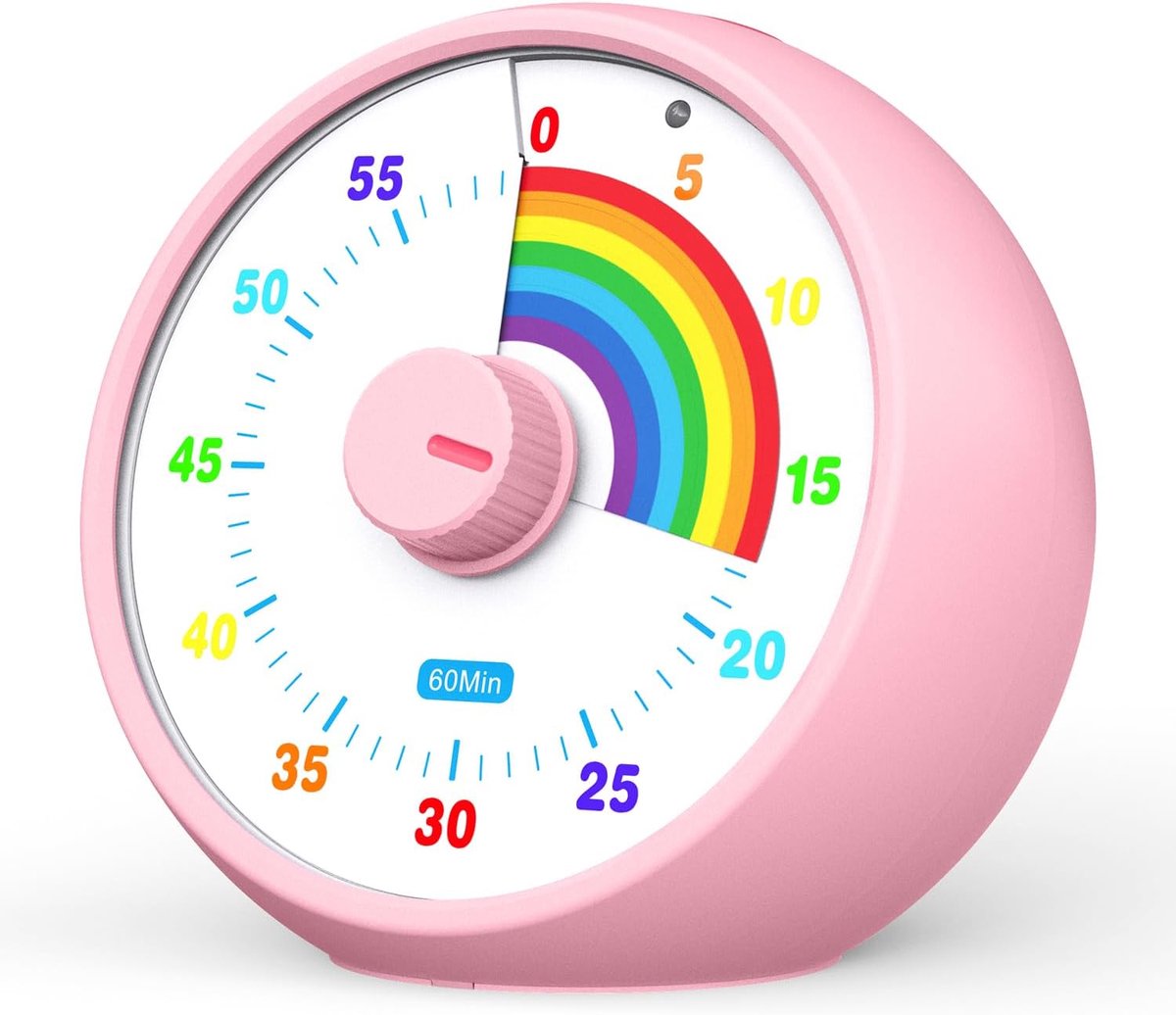 timer voor kinderen, 60-minuten afteltimer voor klas, kantoor & keuken, bureau-timer met stiltefunctie, Pomodoro-time met regenboogpatroon (Roze)