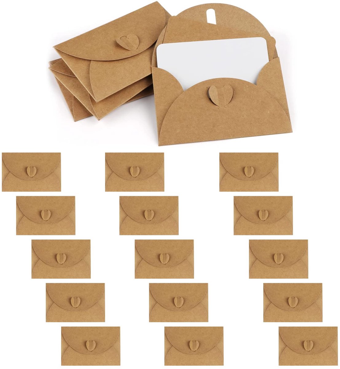 Kraft Enveloppen Set 15 Stuks - Blanco Kaarten met Enveloppen - Mini Cadeaukaartjes met Hartsluiting - DIY Graffiti Wenskaarten voor Creatieve Projecten, Cadeaus en Feestdagen