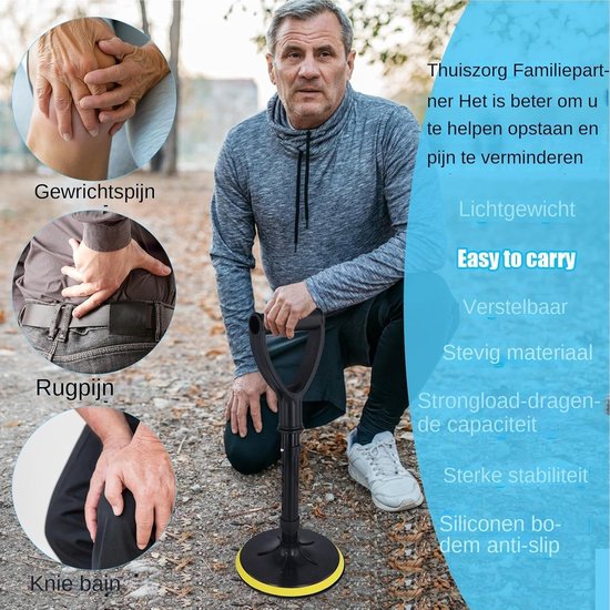 Sta Op Hulp - Zit Sta Hulpmiddel - Ondersteuning Bij Opstaan - Verstelbaar Antislip - 42-52 cm Hoogte - Zwart — afbeelding 3