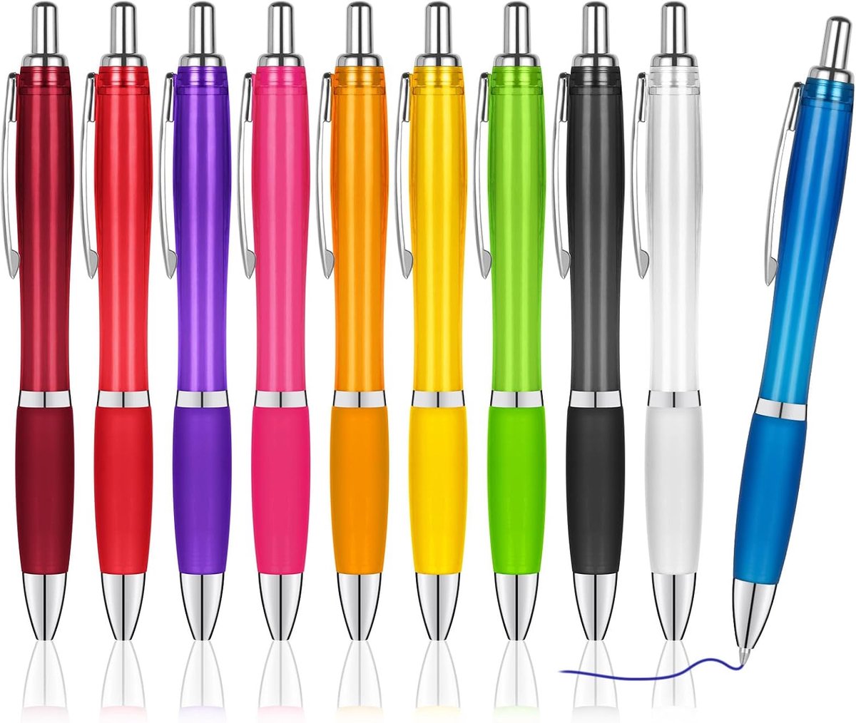 Balpennenset, intrekbare balpennen, kleurrijke doorschijnende behuizing, plastic schrijfpennen, 1 mm blauwe inkt balpennen voor collega's, leraren, studenten