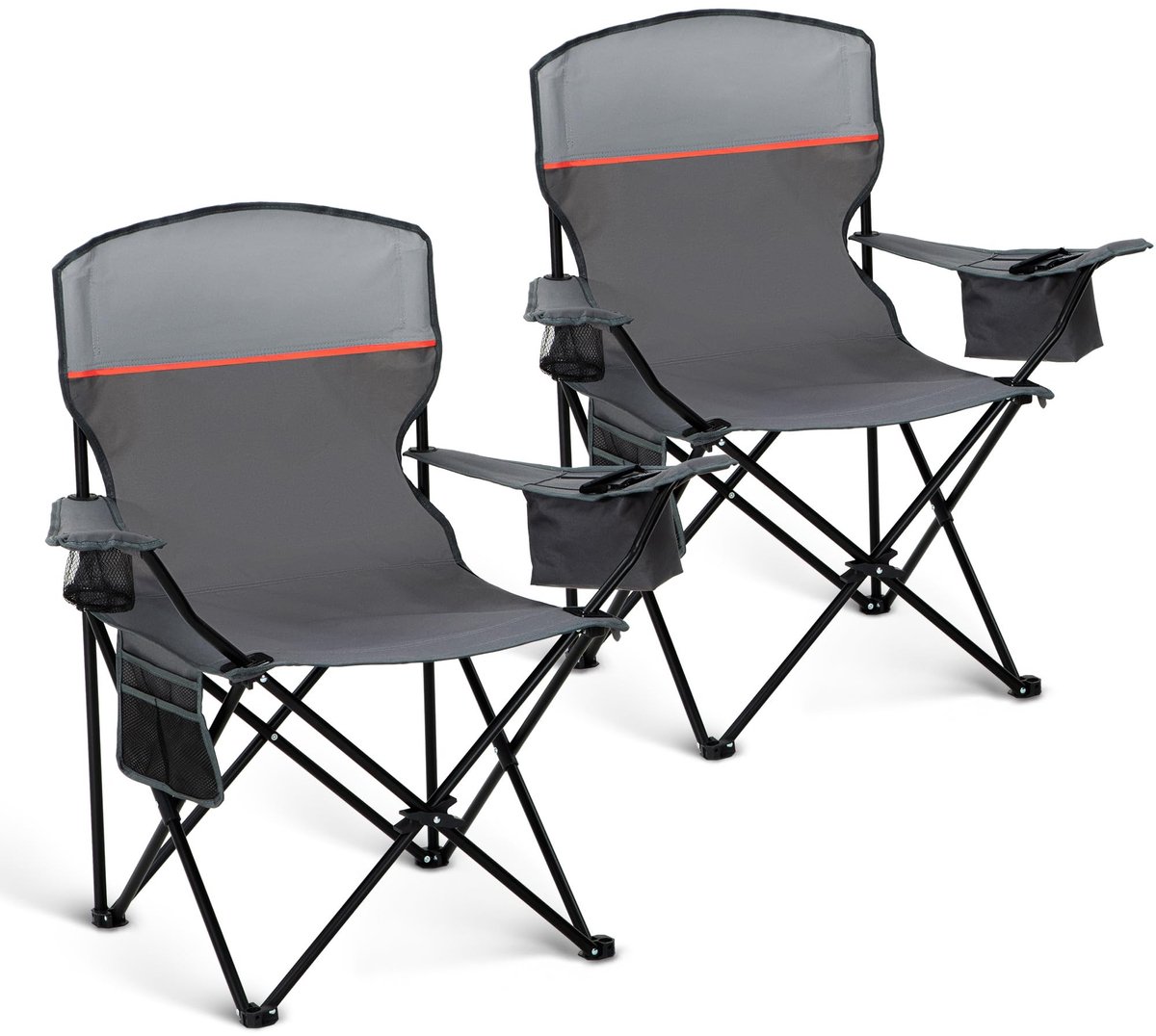 Omgoods - Set van 2 Opvouwbare Campingstoelen met Koeltas