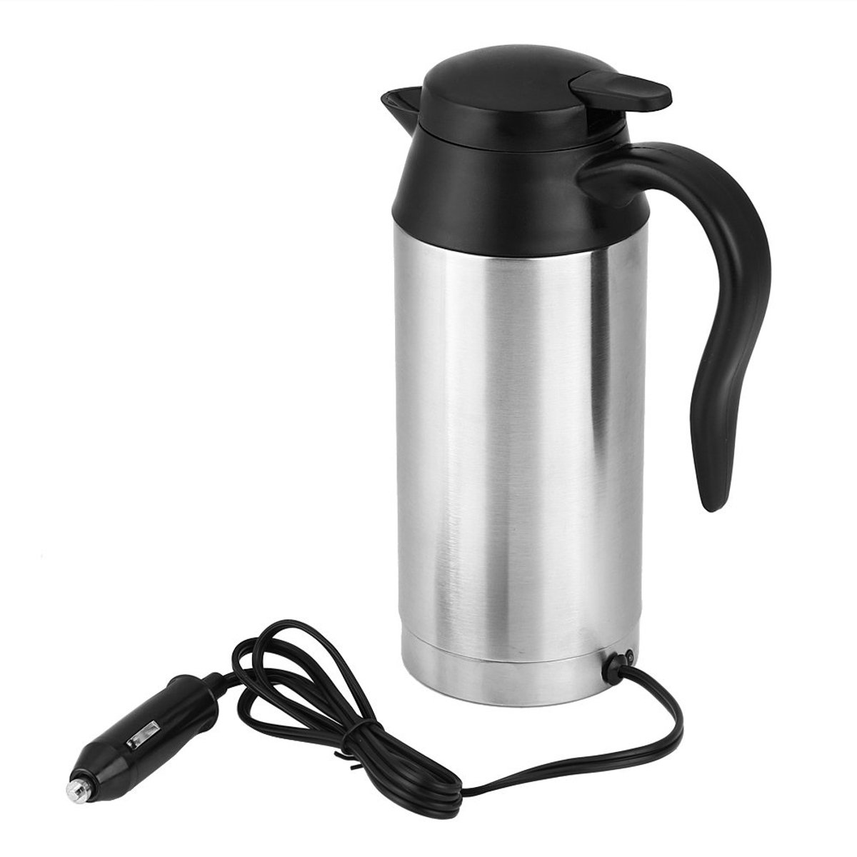 Auto Waterkoker 750 ml - 12V Reiswaterkoker van RVS - Draagbare Koffie- en Theekoker met Sigarettenaansteker Aansluiting - Elektrische Waterbeker voor Auto, Vrachtwagen en Reizen