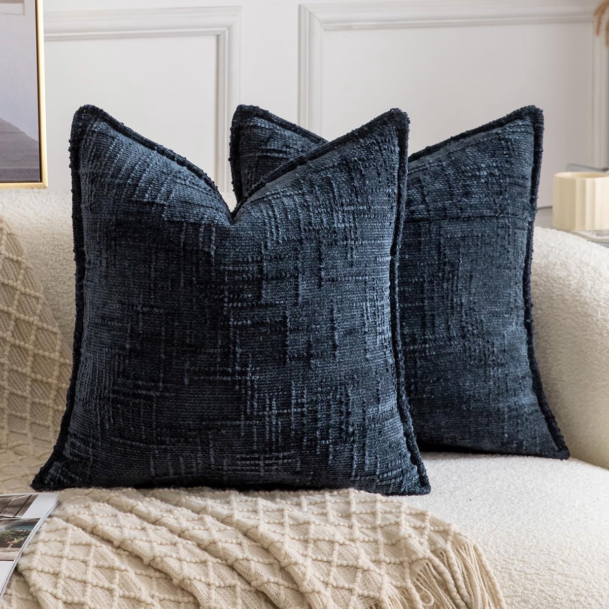 Omgoods - Set van 2 Chenille Kussenhoezen 50 x 50 cm - Donkerblauw