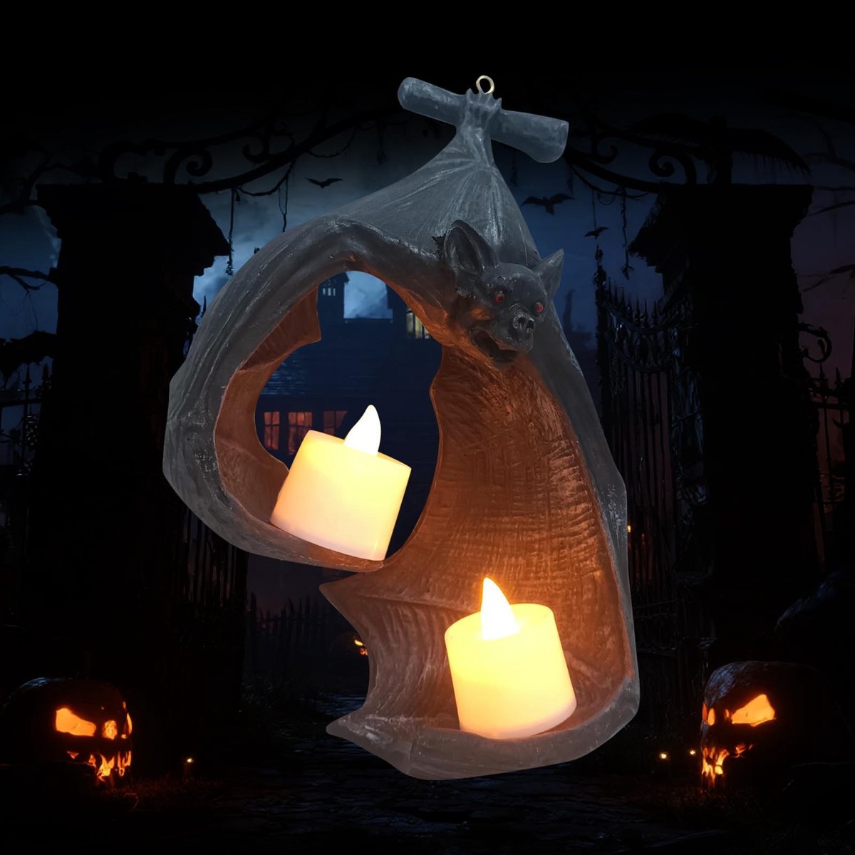 Omgoods - 2 Stuks Houteffect Kaarsenhouder Skull voor Theelichtjes - Decoratie voor Halloween en Feestdagen
