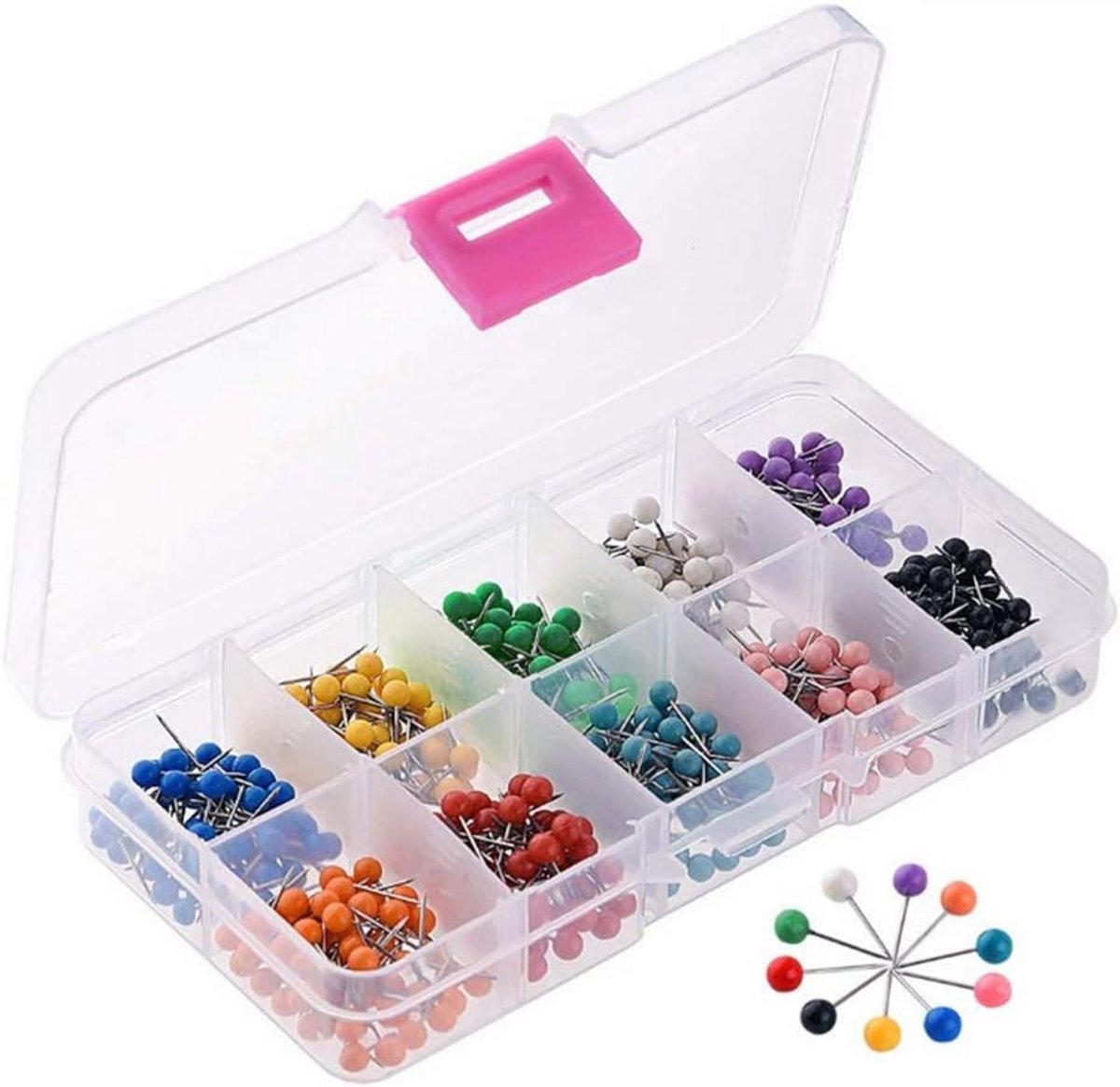500Pcs Map Push Pins, 10 Kleuren Decoratieve Kaartspijkers Plastic Ronde Hoofd Tacks met Stalen Naaldpunten Duimspijkers voor Cork Notice Board, 0,15 x 0,6 Inch