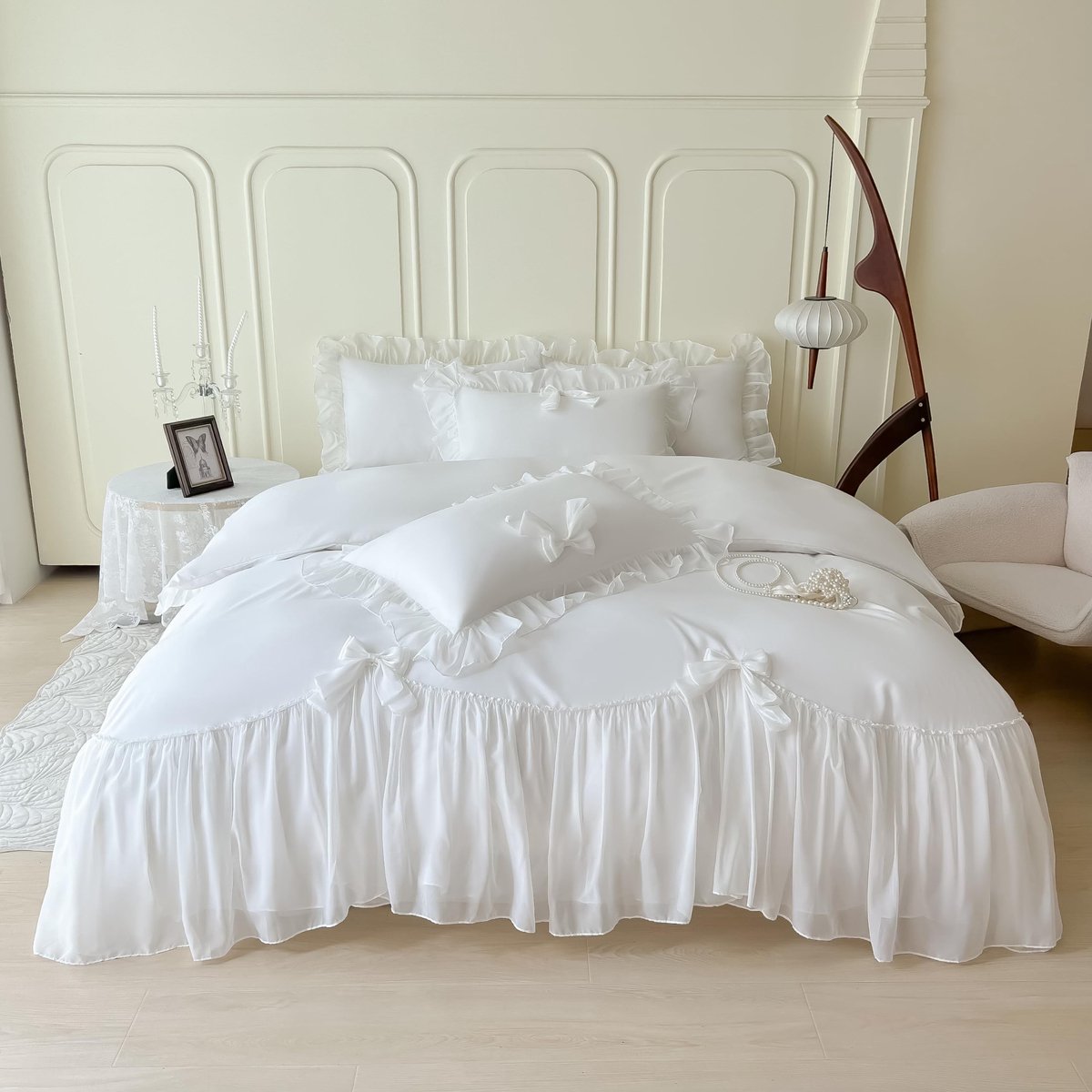 Omgoods - Chic Lace Duvet Cover Set voor Meisjes Twin Wit