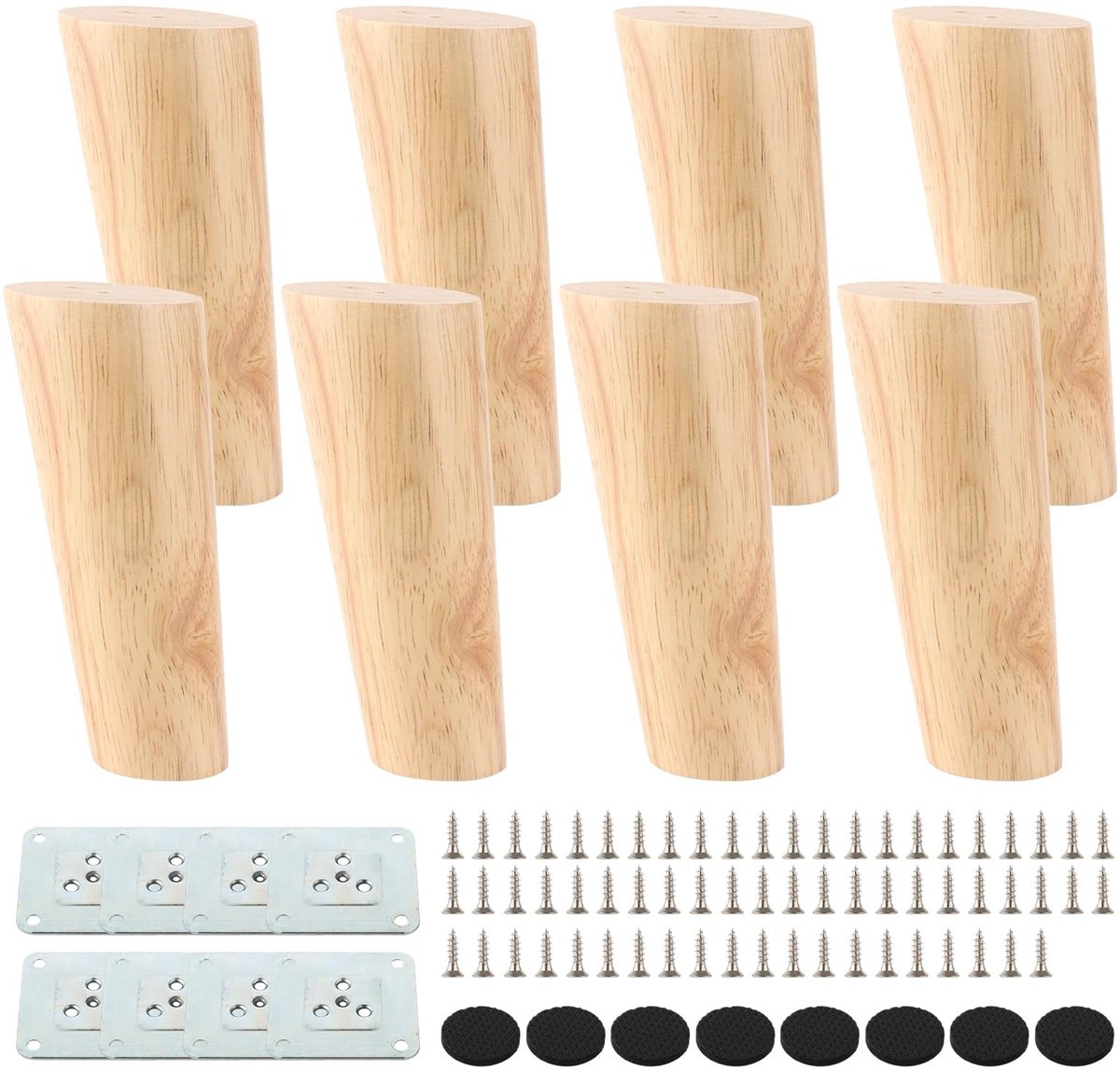 Omgoods - Set van 8 Houten Meubelpoten met Montageplaten