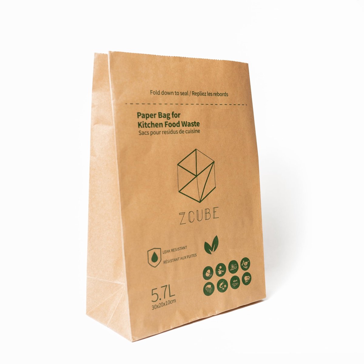 Omgoods - Zcube Keuken Afval Papieren Zakken - Set van 6 - Lekvrije Liner voor Organisch Afval