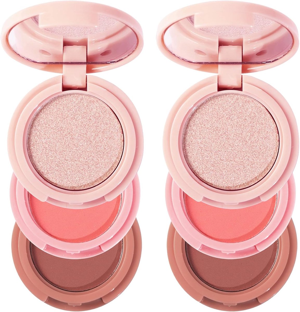 2 stuks contour- & highlight & blush palet, professionele 3-in-1 make-up perspoeder palet set met spiegel, verblindend voor gezicht en ogen, multifunctionele gezichtscontourkit voor vrouwen #3