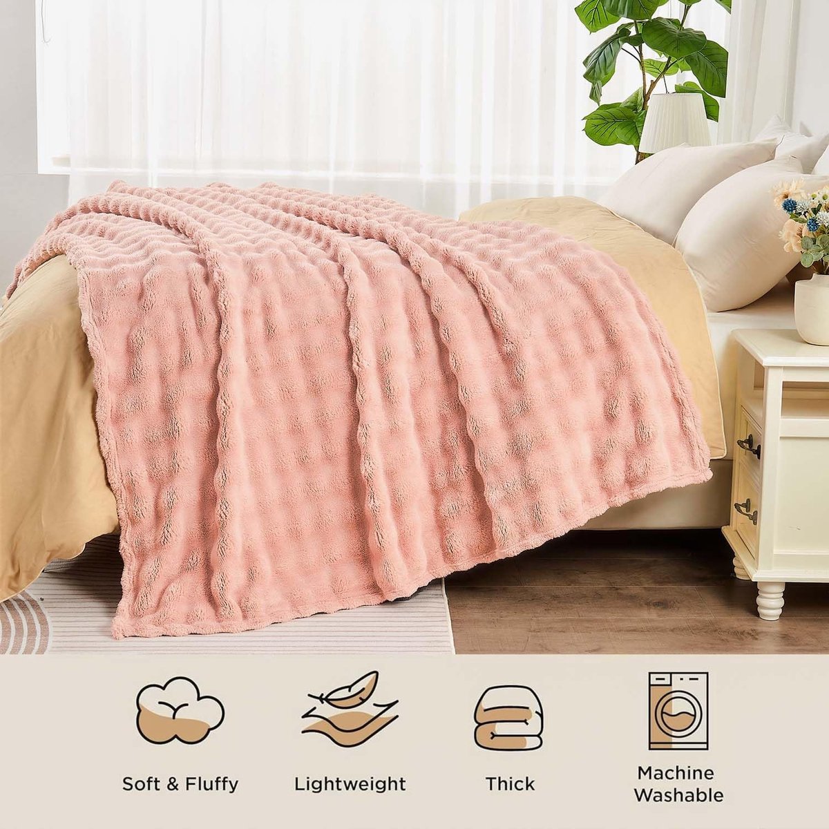 Omgoods - Fluffy Flannel Blanket - Super Zachte Faux Fur Deken 127 x 153 cm Roze